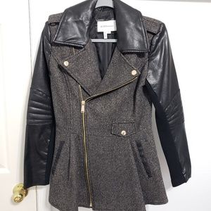 BCBGeneration Tweed Peacoat with Leather Sleeves